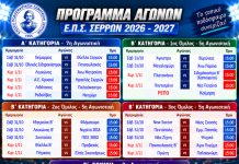 ΕΠΣ Σερρών: Το πρόγραμμα των αγώνων 31 Οκτωβρίου – 1 Νοεμβρίου σε Α’, Β’ Κατηγορία και Γ’ Εθνική
